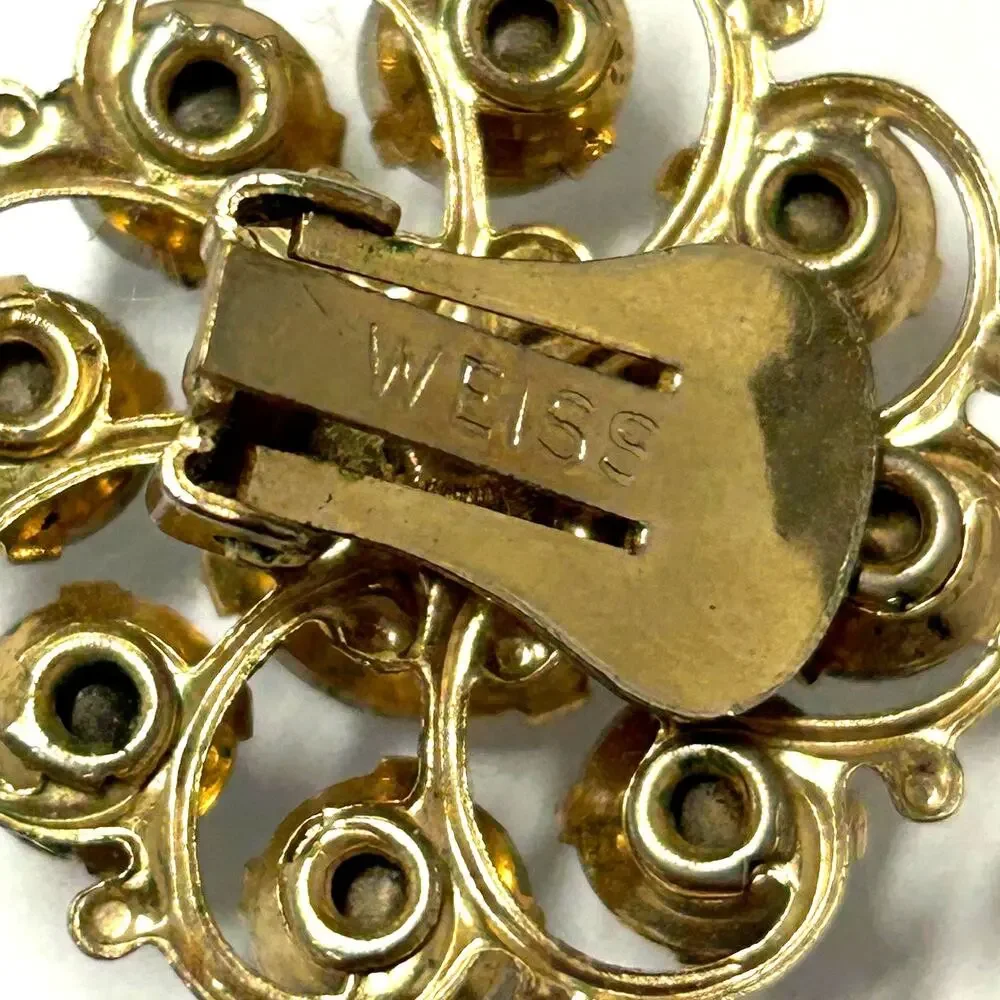 Weiss Vintage MCM Clear Aurora Borealis Rhinestone Clip‎ On Earrings